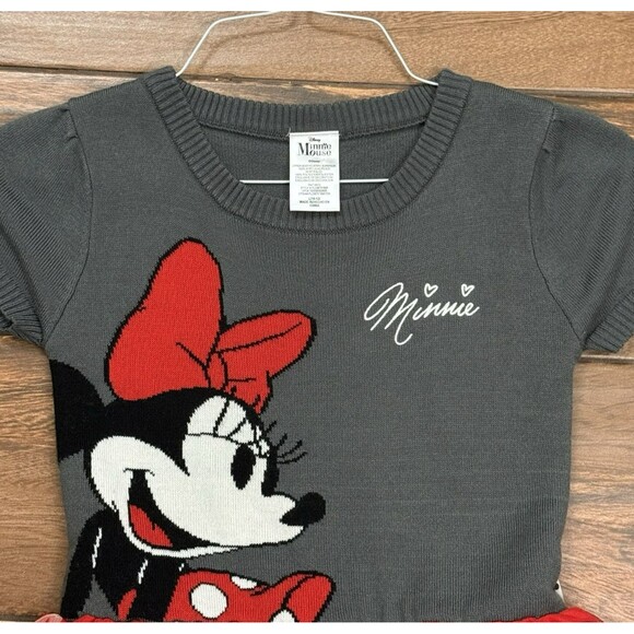 +Girl's Disney Minnie Mouse Dress Sweater Top Tulle Skirt Red Size L 10/12 - Picture 2 of 7